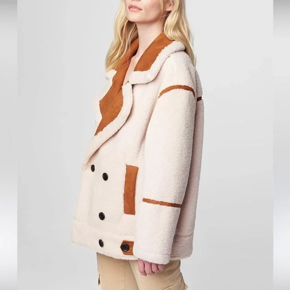 Blank NYC Pick Me Cream & Brown Faux Fur Sherpa Teddy Jacket Coat Sz Medium NWT - Picture 8 of 15